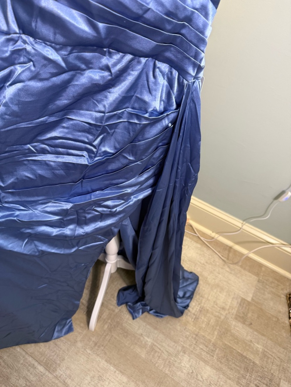 One-Shoulder Satin Evening Gown in Marine Blue - Picture 4 of 4
